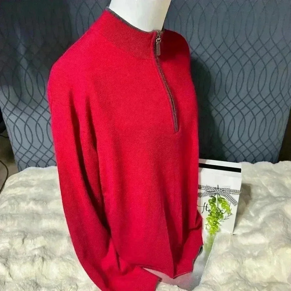 New Hart Schaffner Marx Sweater Pullover Men 2XL Deep Red Wool Knit 1/4 Zipper - Picture 4 of 16